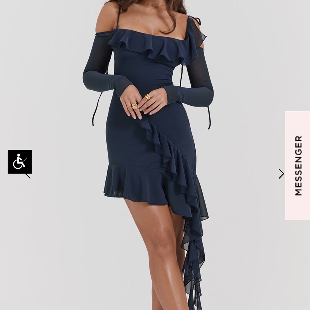 HOUSE OF CB 'Kiki' French Navy Ruffle Mini Dress NWOT size S